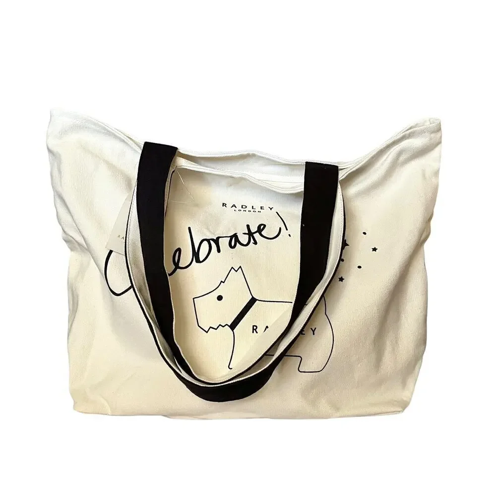 NWT Radley London Celebrate Scottie Dog White Canvas Top Zip Tote Bag